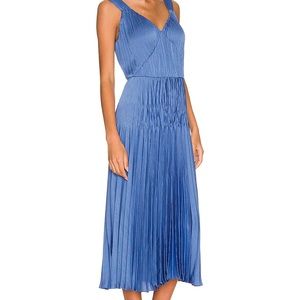 Vince V-Neck Pleated Slip Dress in Hydrangea (Blue)